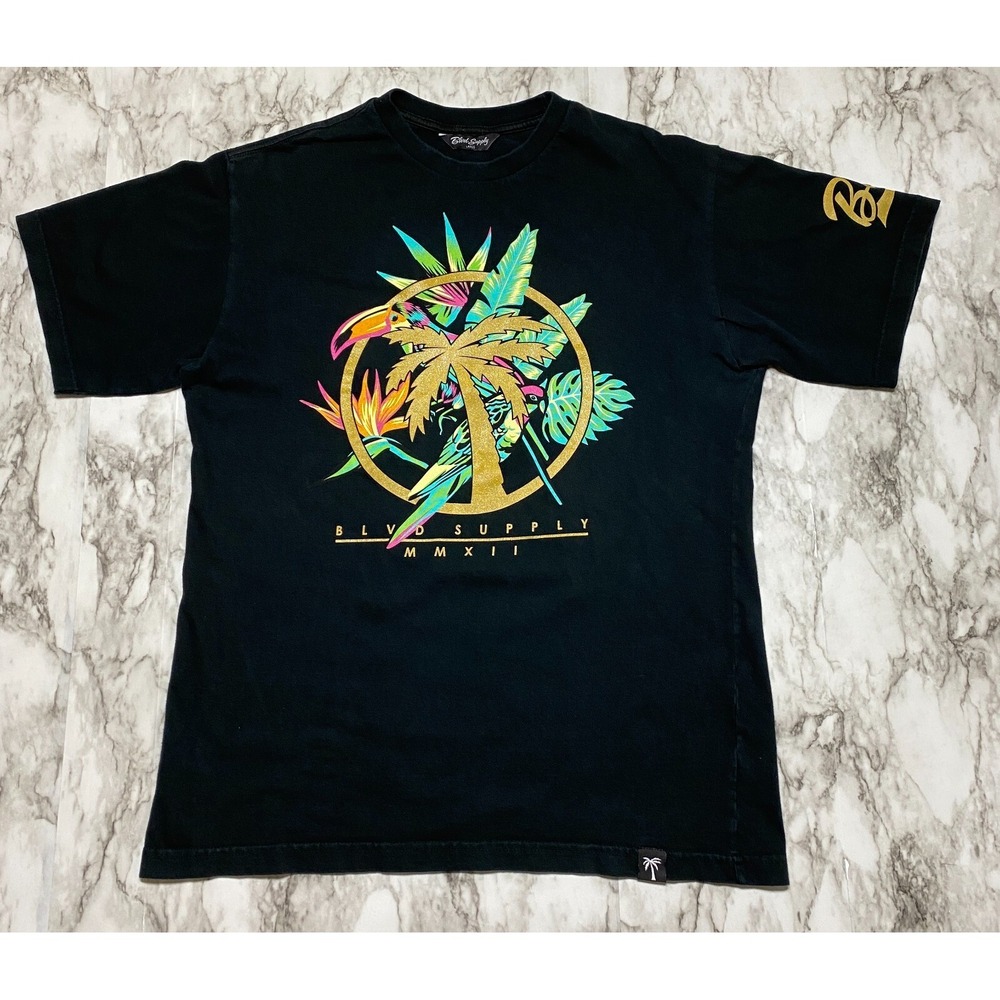 Blvd Supply MMXII Mens T Shirt Size L Black Short Sleeve Graphic Logo VTG